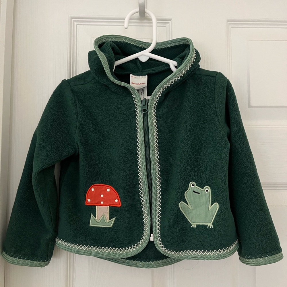 Hanna Andersson forest frog mushroom green fleece jacket 18-24m 80cm